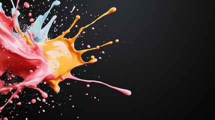 Poster - A striking and dynamic array of paint splashes in vibrant colors such as orange, pink, and blue against a dark background, evoking creativity and expression.