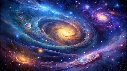 Poster - Aerial View of Cosmic Dreams: Abstract Space Background with Vivid Colors and Stellar Patterns for Inspiring Visuals and Unique Art Creations