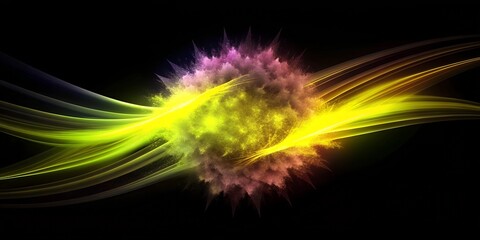 Poster - Abstract representation of a vibrant energy wave interacting with a central nucleus against a dark backdrop