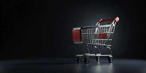 shopping cart on a black background for web concept