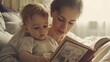 © Z A C - A serene moment Of a woman reading a book to a baby with the woman's face blurred and the baby intently focused on the pages.