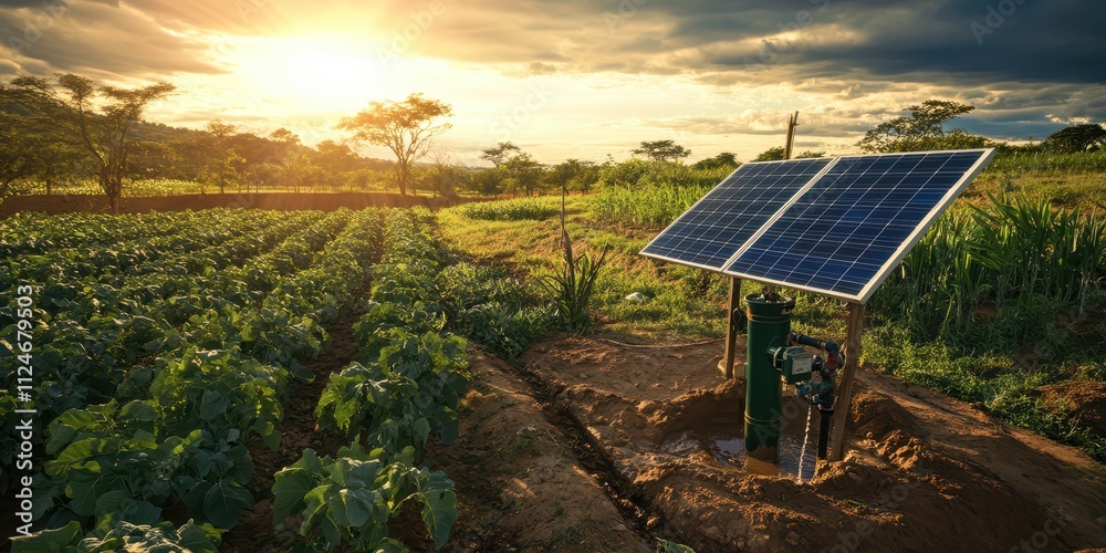Solar-powered water pump in a rural setting providing sustainable ...