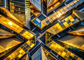 Poster - Aerial View of Modern Black and Yellow Golden Overlapping Shapes Creating a Dynamic Visual Experience for Abstract Art and Design Enthusiasts