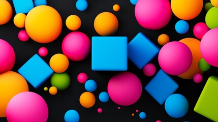 Poster - colorful image of many different colored balls and squares. the image is full of bright colors and h