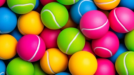 Poster - Bunch of tennis balls in various colors. The balls are arranged in a way that they look like they are on a tennis court