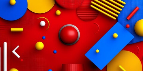 Poster - Colorful abstract background with many different shapes and sizes of balls. The background is red, yellow, and blue