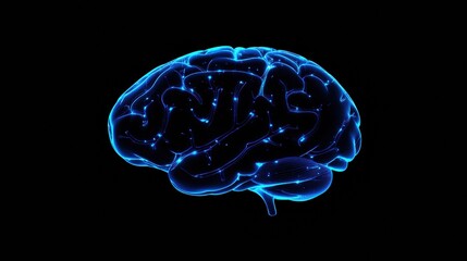 Fototapete - A brain displays vibrant blue neural pathways, highlighting active communication within neural connections in a dynamic close-up view. Generative AI