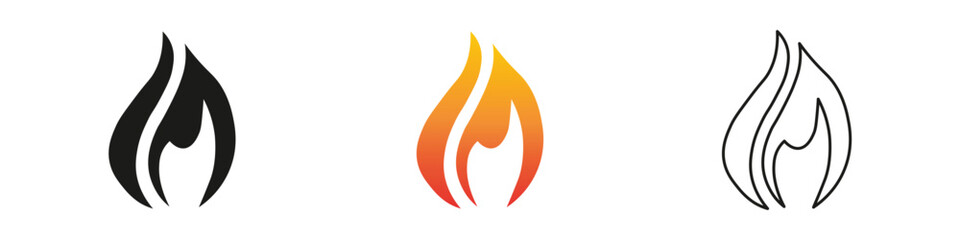 Wall Mural - Creative representations of flame designs in various colors. Fire icon vector set. Flame icon collection. Fire flame symbol. Black, gradient, line set