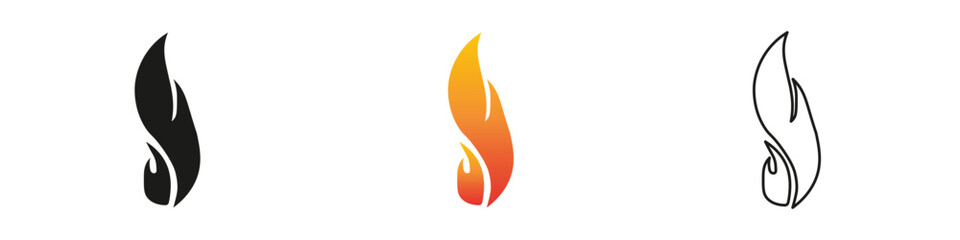Wall Mural - Various flame design concepts showcasing vibrant colors. Fire icon vector set. Flame icon collection. Fire flame symbol. Black, gradient, line set