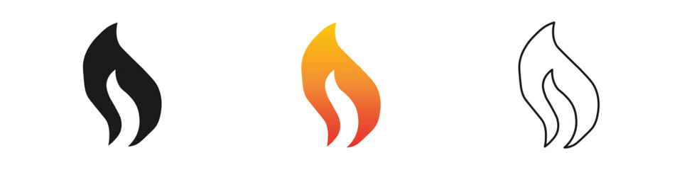 Wall Mural - Vector design of flame icons in various colors and styles. Fire icon vector set. Flame icon collection. Fire flame symbol. Black, gradient, line set