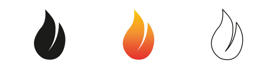 Wall Mural - Creative design of flame icons in various colors and styles. Fire icon vector set. Flame icon collection. Fire flame symbol. Black, gradient, line set