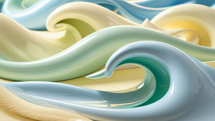 Poster - Digital Abstract Waves in Pastel Colors Create a Mesmerizing Flow and Texture Resembling Ocean Currents