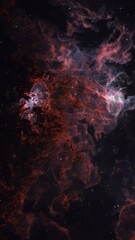 Wall Mural - Vertical Shot of Pulling Away From a Large Red and Purple Gaseous Nebula