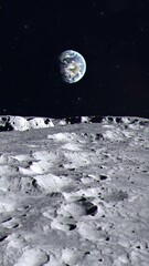 Wall Mural - Vertical Establishing Shot Tilting Up From the Surface of the Moon to the Planet Earth