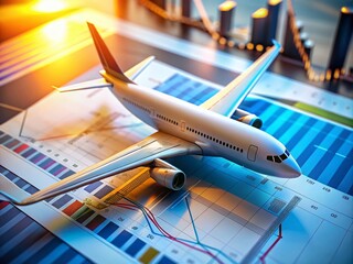 Poster - Airplane Model Over Financial Reports: A Creative Fusion of Aviation and Finance Showcasing Business Growth and Innovation in a Corporate Environment