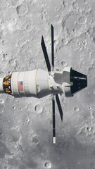 Wall Mural - Vertical Shot of the Orion Space Craft in Orbit Around the Moon Showing the Lunar Surface Below