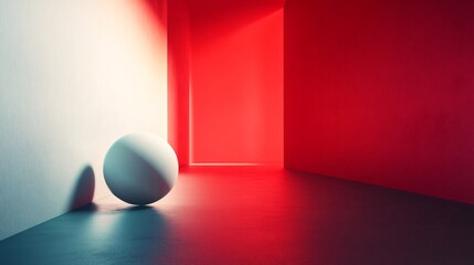 Aufkleber - White sphere standing in a red and white corner casting a shadow