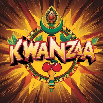 Stylized Kwanzaa Typography with African Motifs and Cultural Symbols