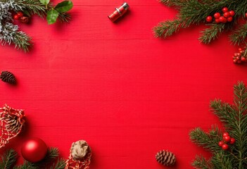 Canvas Print - christmas background with fir branches and decorations