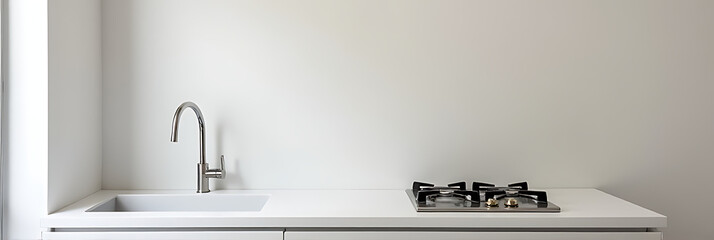 Poster - Simple kitchen design features a minimalist aesthetic with an empty space for a compact washbasin and a small gas stove installed._00001_
