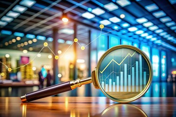 Poster - Analyzing Business Growth: A Close-Up of a Business Chart Under a Magnifying Glass, Showcasing Data Insights and Trends for Financial Success in Corporate Environments