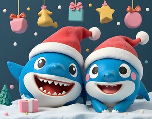 Wall Mural - a very sharky christmas with mommy shark
