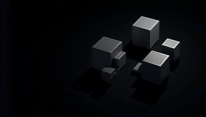 Aufkleber - Geometric blocks with abstract shapes are rendered in 3D against a dark black backdrop creating a futuristic digital art effect._00001_