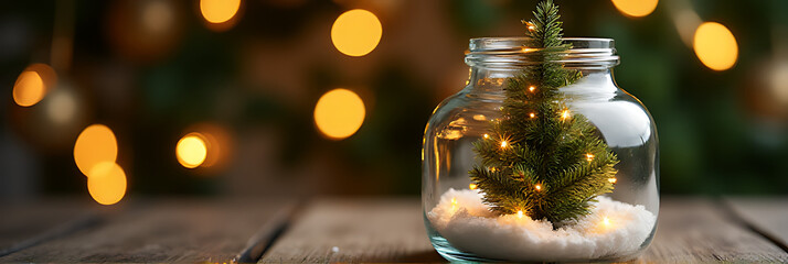 Poster - Elegant Christmas tree is beautifully placed inside a glass jar creating a serene holiday atmosphere perfect for the season._00001_