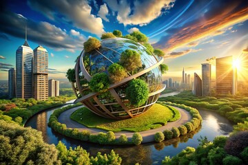 Poster - Architectural Photography: Capturing the Essence of 'Bound Earth' Through a 3D Conceptualization of Global Restraints, Showcasing Unique Structures and Environmental Interactions