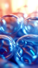 Leinwandbilder - Vertical composition with spherical transparent glass objects surrounded by bright highlights. Cold and warm tones create an effect of depth through blur and sharpness