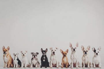 Poster - A collection of dogs of various breeds and sizes sits together, showcasing their unique appearances against a neutral background. Generative AI