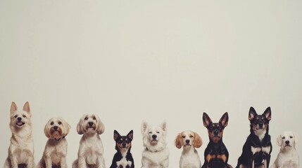 Poster - A variety of dogs, showcasing different breeds and sizes, sit closely together, creating a charming display against a neutral backdrop. Generative AI
