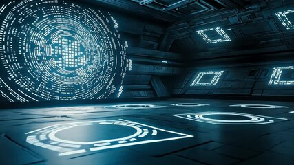 Poster - Futuristic Technology Room with Glowing Circuits and Digital Patterns