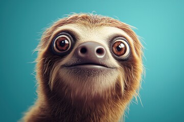 the look of a sloth on a blue background