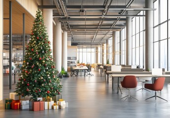 Wall Mural - stylish office with a christmas tree and festively wrapped gifts