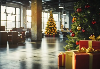Wall Mural - modern office decked out with a christmas tree and presents