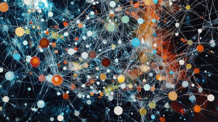 Poster - A web of interconnected nodes, showcasing the interdependence of concepts and the complexity within comprehensive systems. Concept of interconnectedness