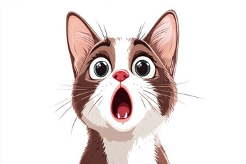 Wall Mural - A surprised cartoon cat with big eyes and an open mouth.
