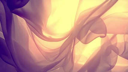 Fototapete - Animation of orange translucent fabric floating in the air, curving in smooth lines. Light shimmers and soft shadows create a minimalist and elegant style