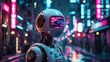© hanafi 99d - Cyberpunk City Rain: A Retro-Futuristic Robot's Journey