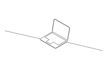 Aufkleber - Single line drawing of laptop gadget isolated on white background, Abstract  One line drawing of laptop gadget, Continuous line drawing of a computer monitor. Linear background of laptop sign.