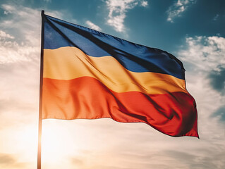 Reversed Dutch Flag Waving Against a Clear Sky