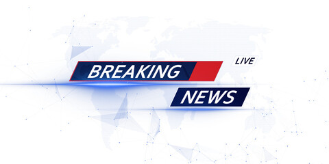 Leinwandbilder - Breaking news banner with live text, dynamic red and blue accents, white background, digital style, layout for news or media concept. 3D Rendering.