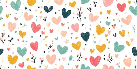 Canvas Print - A seamless pattern of cute doodle hearts in pastel colors