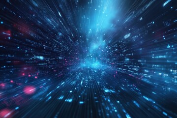 Fototapete - Digital lights create a sense of motion through a futuristic landscape filled with data