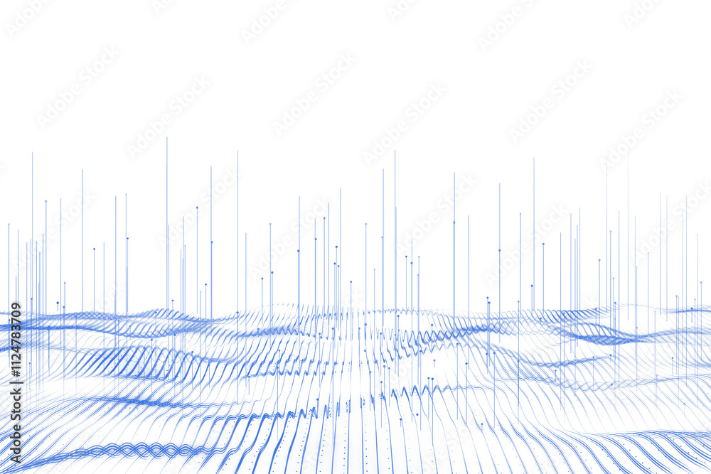 Abstract digital blue wave grid with vertical lines on a white ...