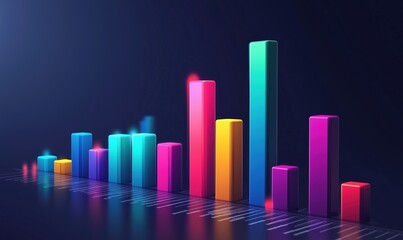Poster - Colorful 3D bar graph visualization, vibrant bars representing data values, glowing effects, modern design, dark background