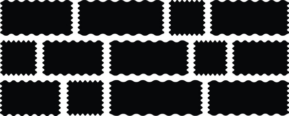 Poster - Zigzag edges set. Rectangle shape frame with zigzag edge for labels, banners, tags, stamps. Scallop edge shape set. Stamp frames with zigzag edges for graphic design. Zig zag wavy stickers	