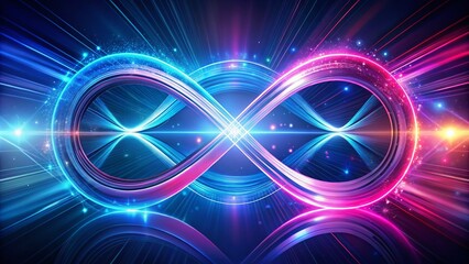 Poster - Blue and Violet Abstract Background with Glowing Infinity Circle Curve and Geometric Lines for Modern Websites and Templates
