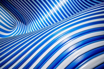 Poster - Blue and White Curved Stripes Abstract Art for Creative Design Concepts, Trendy Background Texture, Graphic and Banner Design, Wallpaper Inspiration, Modern Branding Elements